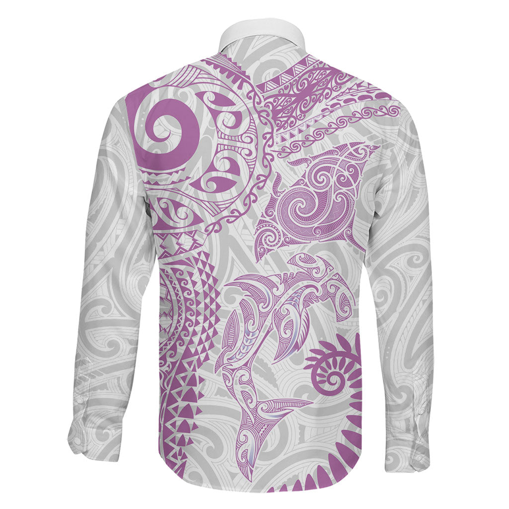 Aotearoa Maori Sea Animals Tribal Family Matching Short Sleeve Bodycon Dress and Hawaiian Shirt Manta Ray and Shark Moko Pattern Pink Color LT03 - Polynesian Pride