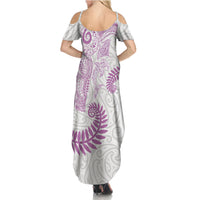 Aotearoa Maori Sea Animals Tribal Family Matching Summer Maxi Dress and Hawaiian Shirt Manta Ray and Shark Moko Pattern Pink Color LT03 - Polynesian Pride