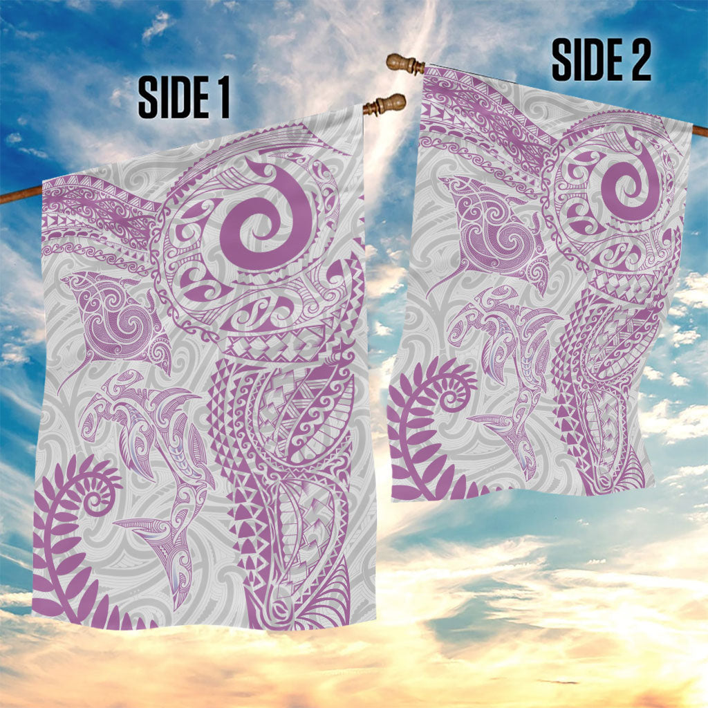 Aotearoa Maori Sea Animals Tribal Garden Flag Manta Ray and Shark Moko Pattern Pink Color LT03 - Polynesian Pride