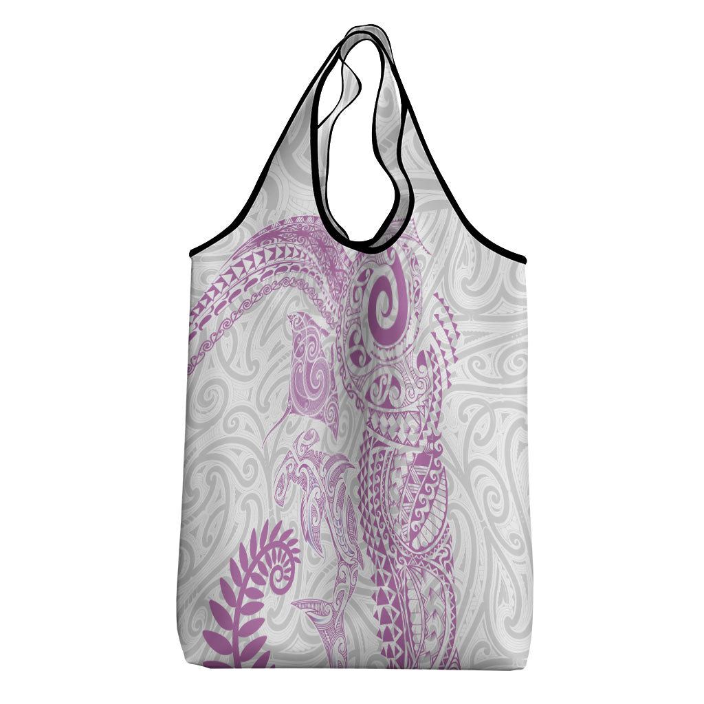 Aotearoa Maori Sea Animals Tribal Grocery Bag Manta Ray and Shark Moko Pattern Pink Color LT03 - Polynesian Pride