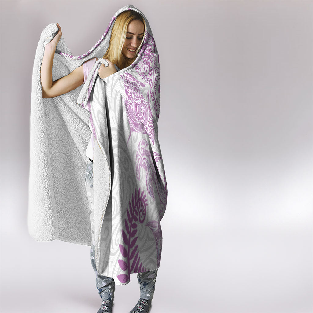 Aotearoa Maori Sea Animals Tribal Hooded Blanket Manta Ray and Shark Moko Pattern Pink Color LT03 - Polynesian Pride