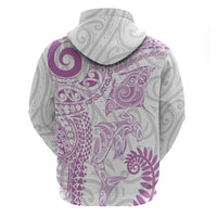 Aotearoa Maori Sea Animals Tribal Hoodie Manta Ray and Shark Moko Pattern Pink Color LT03 - Polynesian Pride