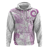 Aotearoa Maori Sea Animals Tribal Hoodie Manta Ray and Shark Moko Pattern Pink Color LT03 Zip Hoodie Pink - Polynesian Pride