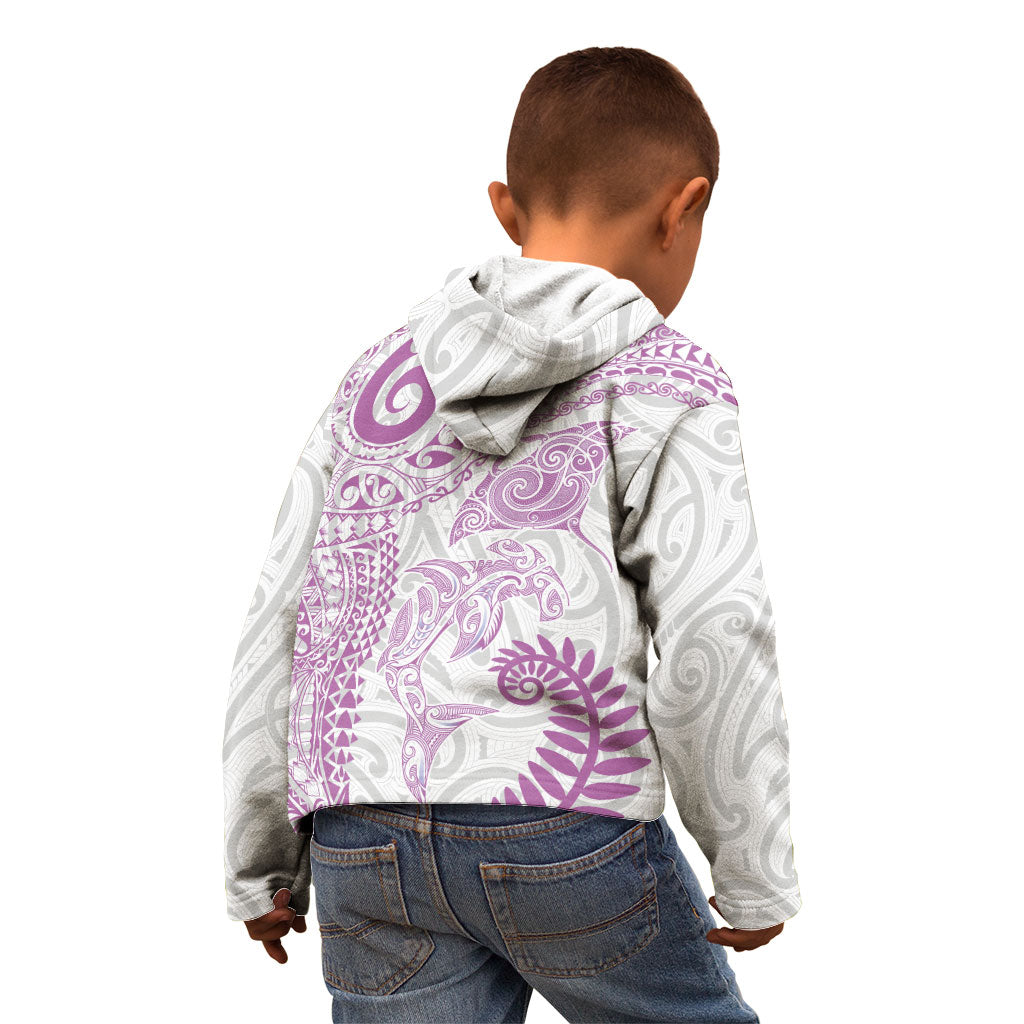 Aotearoa Maori Sea Animals Tribal Kid Hoodie Manta Ray and Shark Moko Pattern Pink Color LT03 - Polynesian Pride