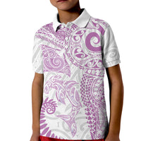 Aotearoa Maori Sea Animals Tribal Kid Polo Shirt Manta Ray and Shark Moko Pattern Pink Color LT03 Kid Pink - Polynesian Pride