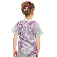 Aotearoa Maori Sea Animals Tribal Kid T Shirt Manta Ray and Shark Moko Pattern Pink Color LT03 - Polynesian Pride