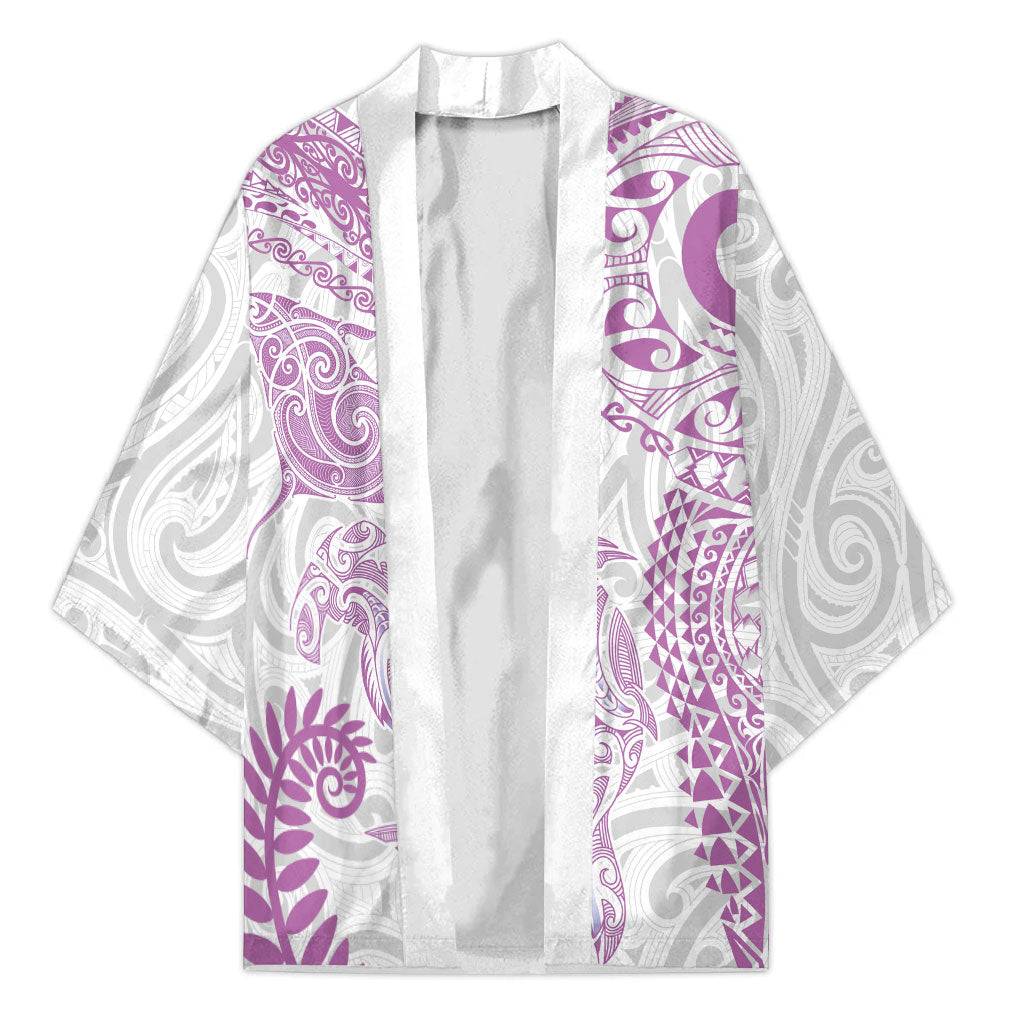 Aotearoa Maori Sea Animals Tribal Kimono Manta Ray and Shark Moko Pattern Pink Color LT03 Unisex Pink - Polynesian Pride