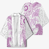Aotearoa Maori Sea Animals Tribal Kimono Manta Ray and Shark Moko Pattern Pink Color