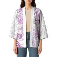 Aotearoa Maori Sea Animals Tribal Kimono Manta Ray and Shark Moko Pattern Pink Color