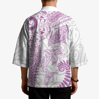 Aotearoa Maori Sea Animals Tribal Kimono Manta Ray and Shark Moko Pattern Pink Color