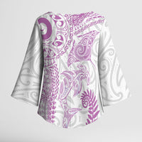 Aotearoa Maori Sea Animals Tribal Kimono Sleeve Blouse Manta Ray and Shark Moko Pattern Pink Color LT03 - Polynesian Pride
