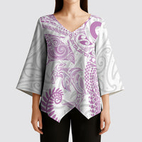 Aotearoa Maori Sea Animals Tribal Kimono Sleeve Blouse Manta Ray and Shark Moko Pattern Pink Color LT03 - Polynesian Pride