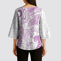 Aotearoa Maori Sea Animals Tribal Kimono Sleeve Blouse Manta Ray and Shark Moko Pattern Pink Color LT03 - Polynesian Pride