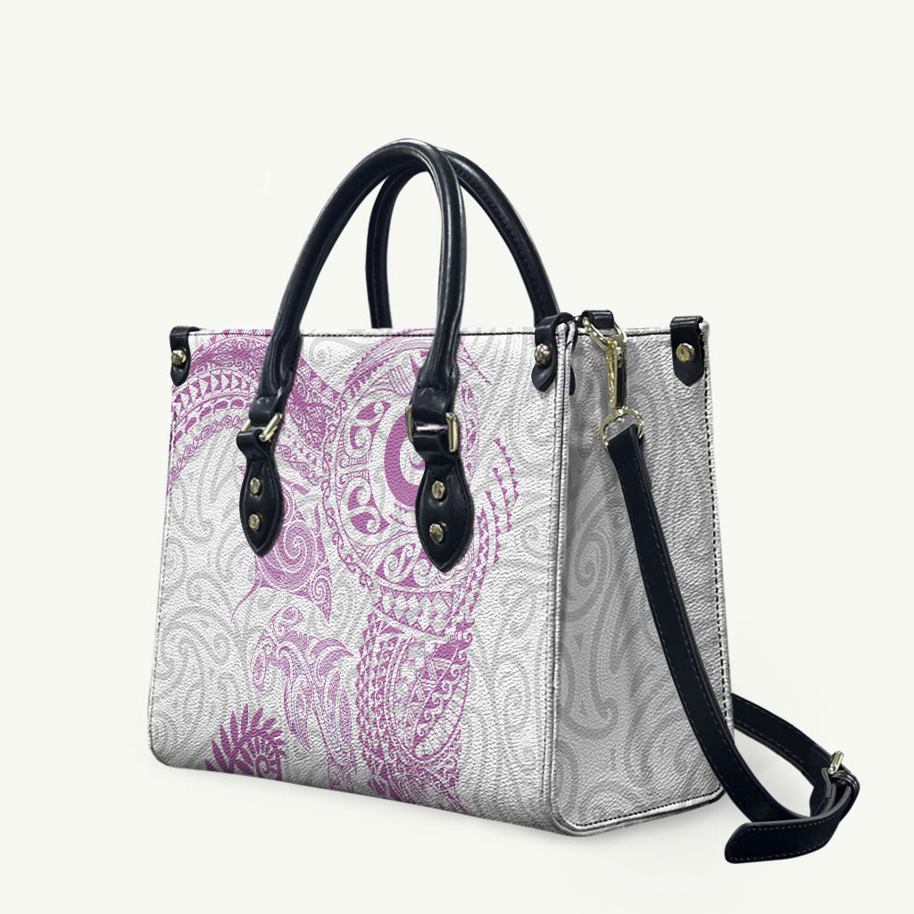 Aotearoa Maori Sea Animals Tribal Leather Bag Manta Ray and Shark Moko Pattern Pink Color