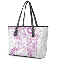 Aotearoa Maori Sea Animals Tribal Leather Tote Bag Manta Ray and Shark Moko Pattern Pink Color LT03 - Polynesian Pride