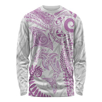 Aotearoa Maori Sea Animals Tribal Long Sleeve Shirt Manta Ray and Shark Moko Pattern Pink Color LT03 Unisex Pink - Polynesian Pride