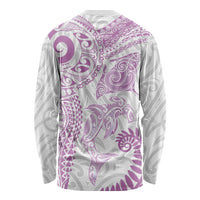 Aotearoa Maori Sea Animals Tribal Long Sleeve Shirt Manta Ray and Shark Moko Pattern Pink Color LT03 - Polynesian Pride