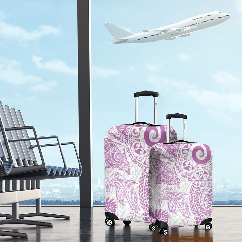 Aotearoa Maori Sea Animals Tribal Luggage Cover Manta Ray and Shark Moko Pattern Pink Color LT03 - Polynesian Pride