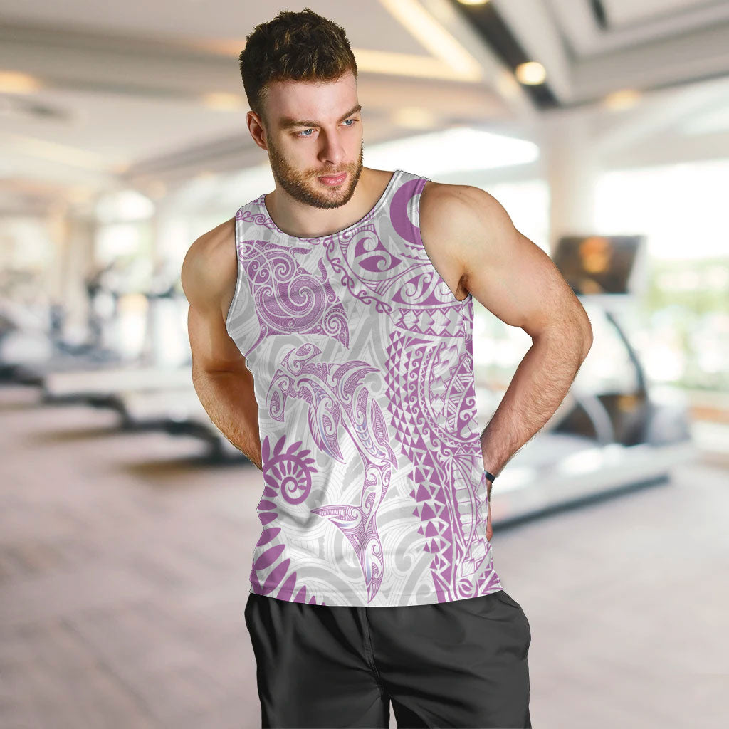 Aotearoa Maori Sea Animals Tribal Men Tank Top Manta Ray and Shark Moko Pattern Pink Color
