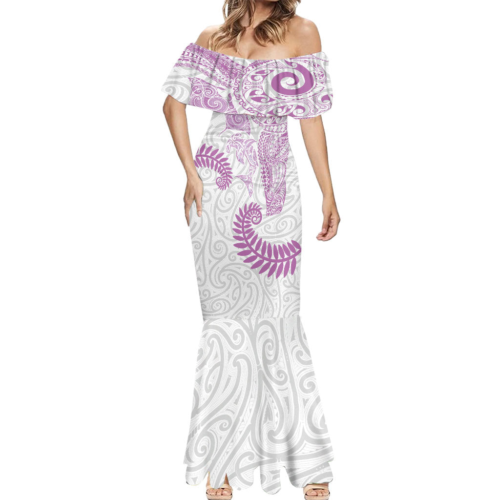 Aotearoa Maori Sea Animals Tribal Mermaid Dress Manta Ray and Shark Moko Pattern Pink Color LT03 - Polynesian Pride