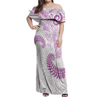 Aotearoa Maori Sea Animals Tribal Off Shoulder Maxi Dress Manta Ray and Shark Moko Pattern Pink Color LT03 Women Pink - Polynesian Pride