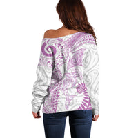 Aotearoa Maori Sea Animals Tribal Off Shoulder Sweater Manta Ray and Shark Moko Pattern Pink Color LT03 - Polynesian Pride