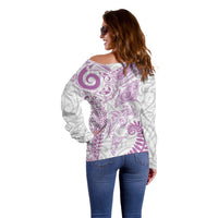 Aotearoa Maori Sea Animals Tribal Off Shoulder Sweater Manta Ray and Shark Moko Pattern Pink Color LT03 - Polynesian Pride