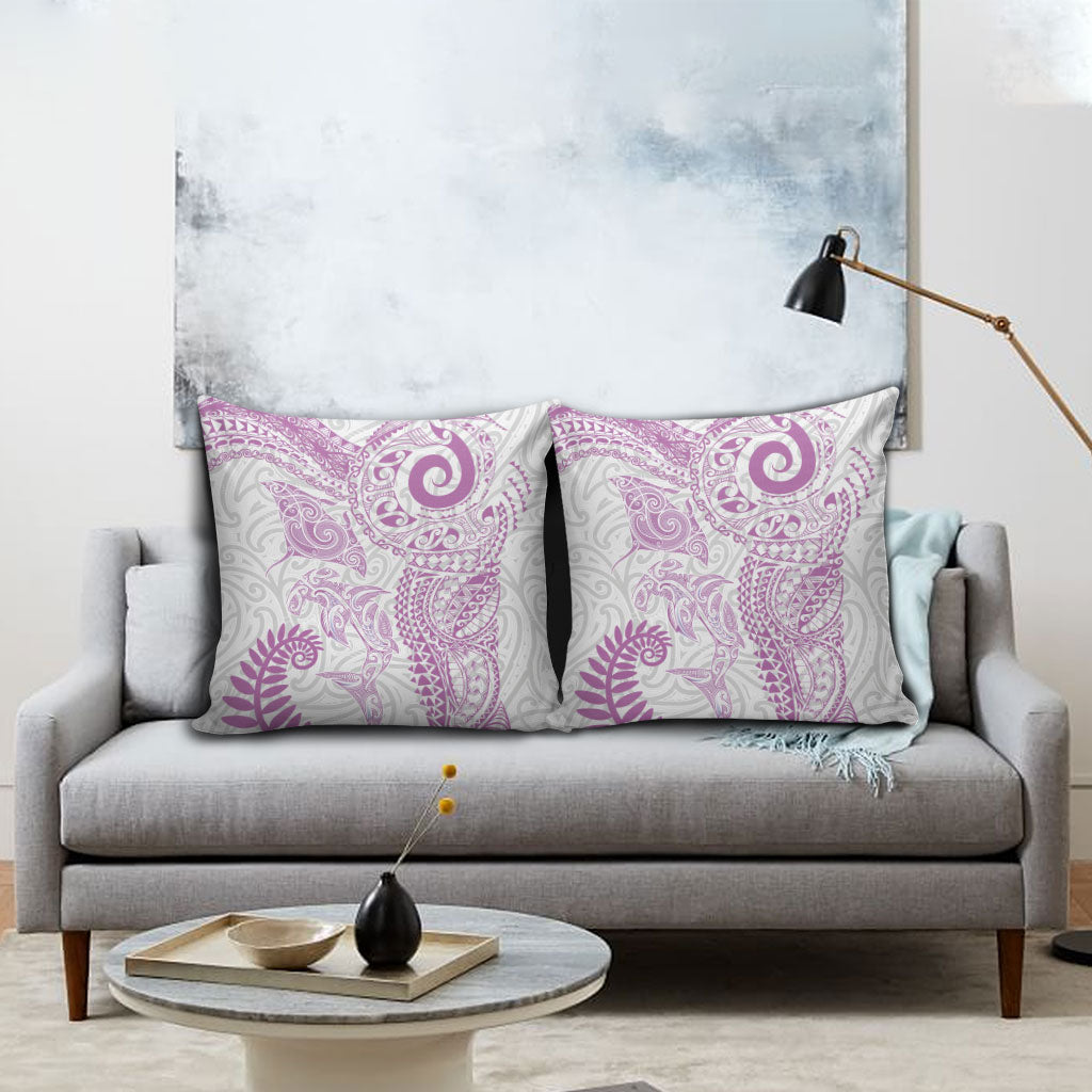 Aotearoa Maori Sea Animals Tribal Pillow Cover Manta Ray and Shark Moko Pattern Pink Color LT03 - Polynesian Pride