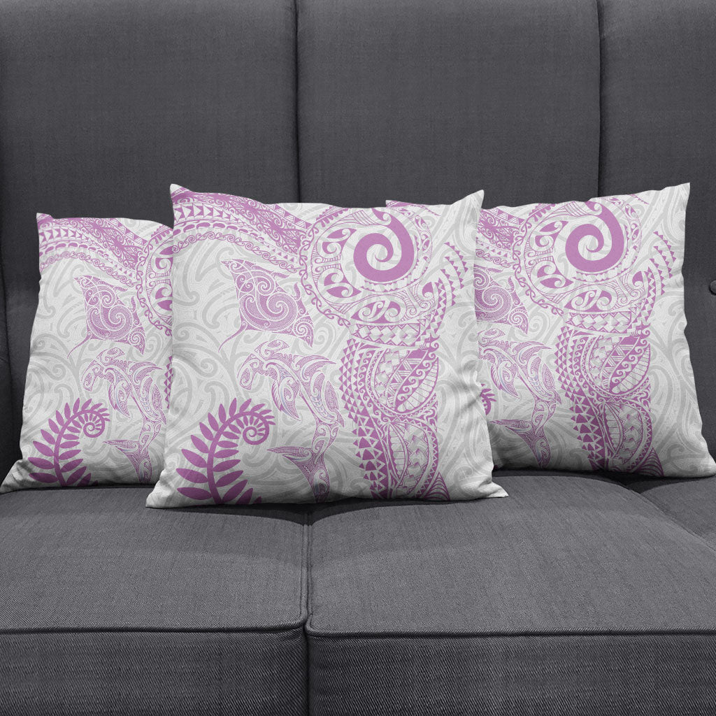 Aotearoa Maori Sea Animals Tribal Pillow Cover Manta Ray and Shark Moko Pattern Pink Color LT03 - Polynesian Pride