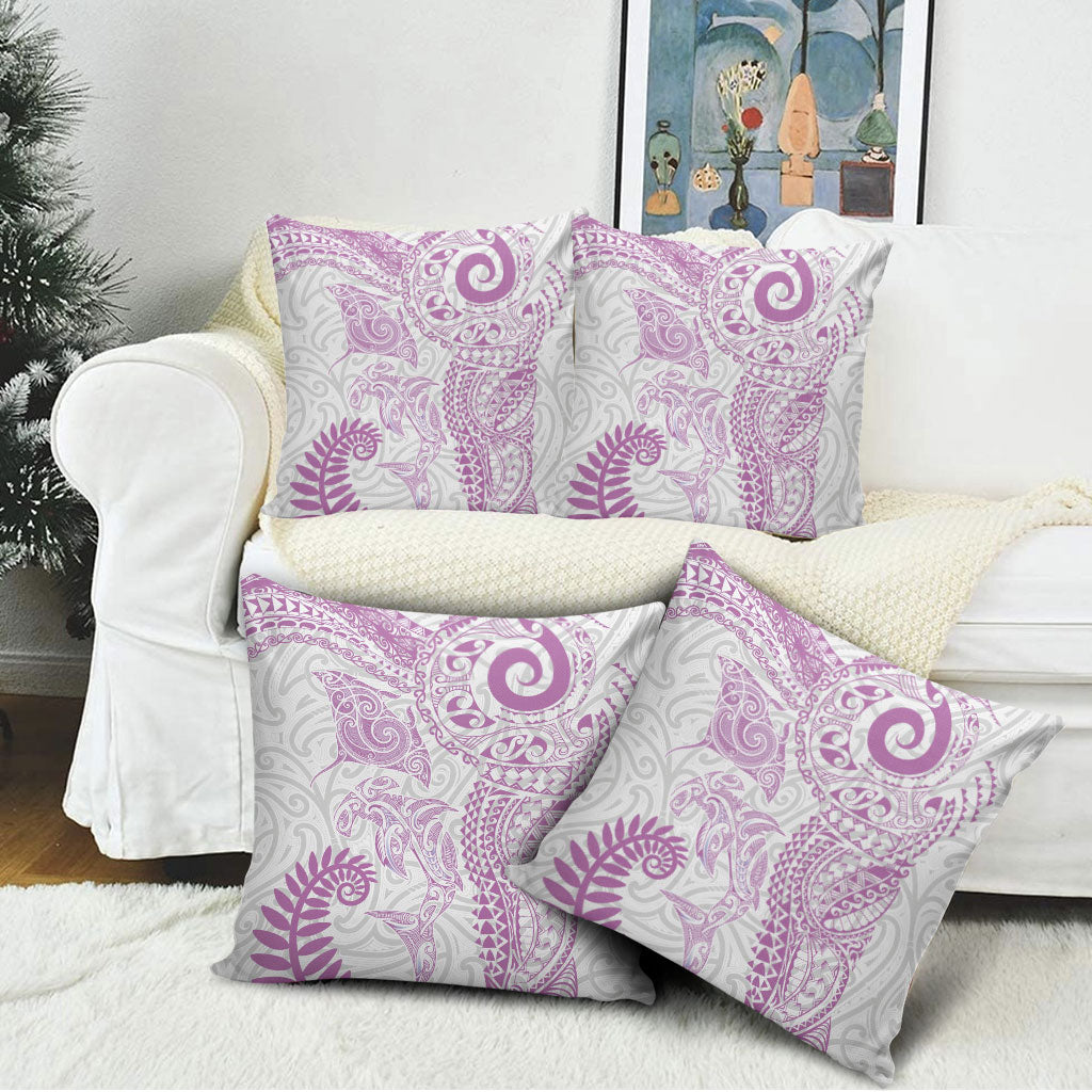 Aotearoa Maori Sea Animals Tribal Pillow Cover Manta Ray and Shark Moko Pattern Pink Color LT03 - Polynesian Pride