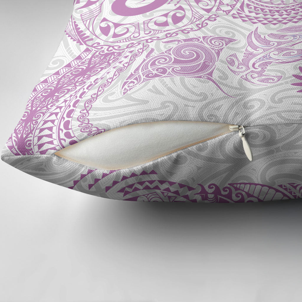 Aotearoa Maori Sea Animals Tribal Pillow Cover Manta Ray and Shark Moko Pattern Pink Color LT03 - Polynesian Pride