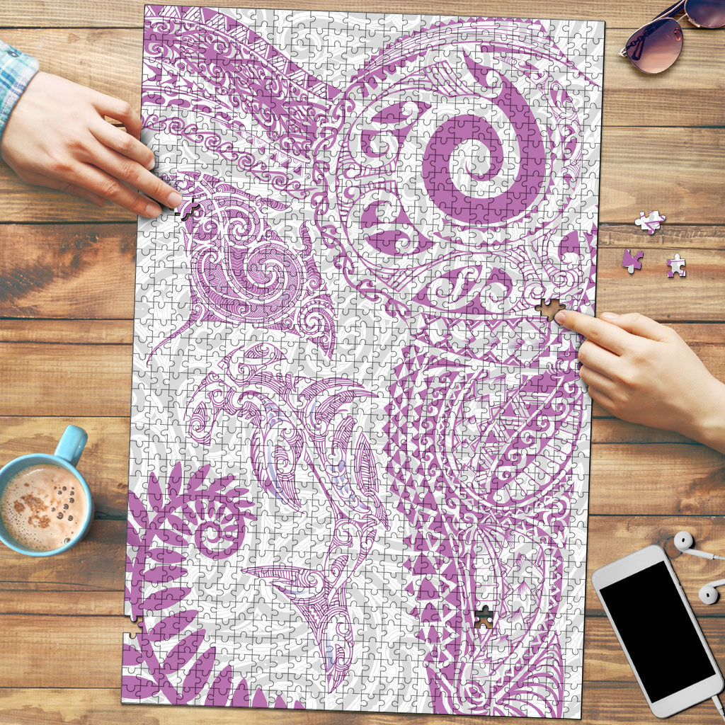 Aotearoa Maori Sea Animals Tribal Puzzle Manta Ray and Shark Moko Pattern Pink Color