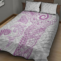 Aotearoa Maori Sea Animals Tribal Quilt Bed Set Manta Ray and Shark Moko Pattern Pink Color