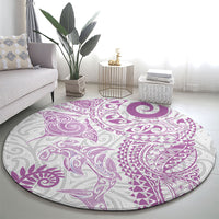 Aotearoa Maori Sea Animals Tribal Round Carpet Manta Ray and Shark Moko Pattern Pink Color