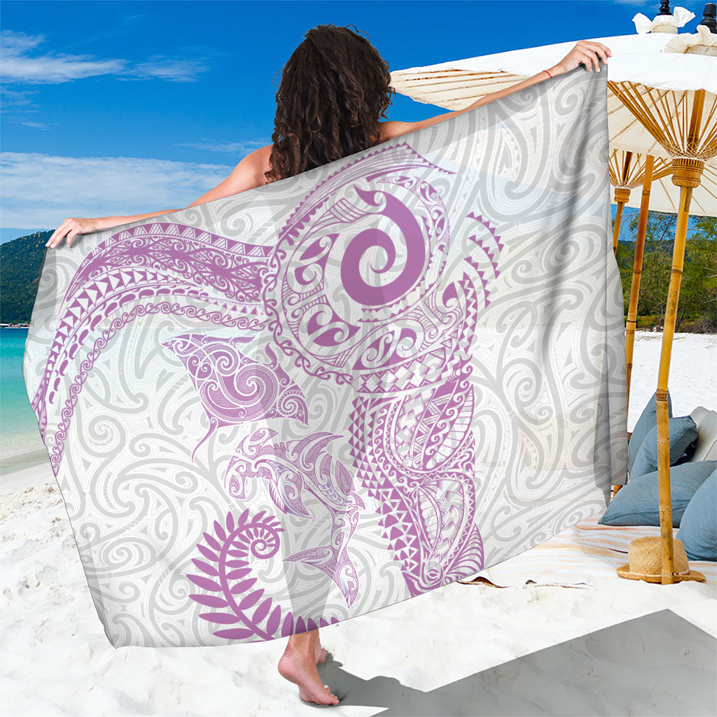 Aotearoa Maori Sea Animals Tribal Sarong Manta Ray and Shark Moko Pattern Pink Color