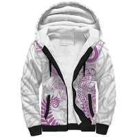 Aotearoa Maori Sea Animals Tribal Sherpa Hoodie Manta Ray and Shark Moko Pattern Pink Color LT03 Unisex Pink - Polynesian Pride