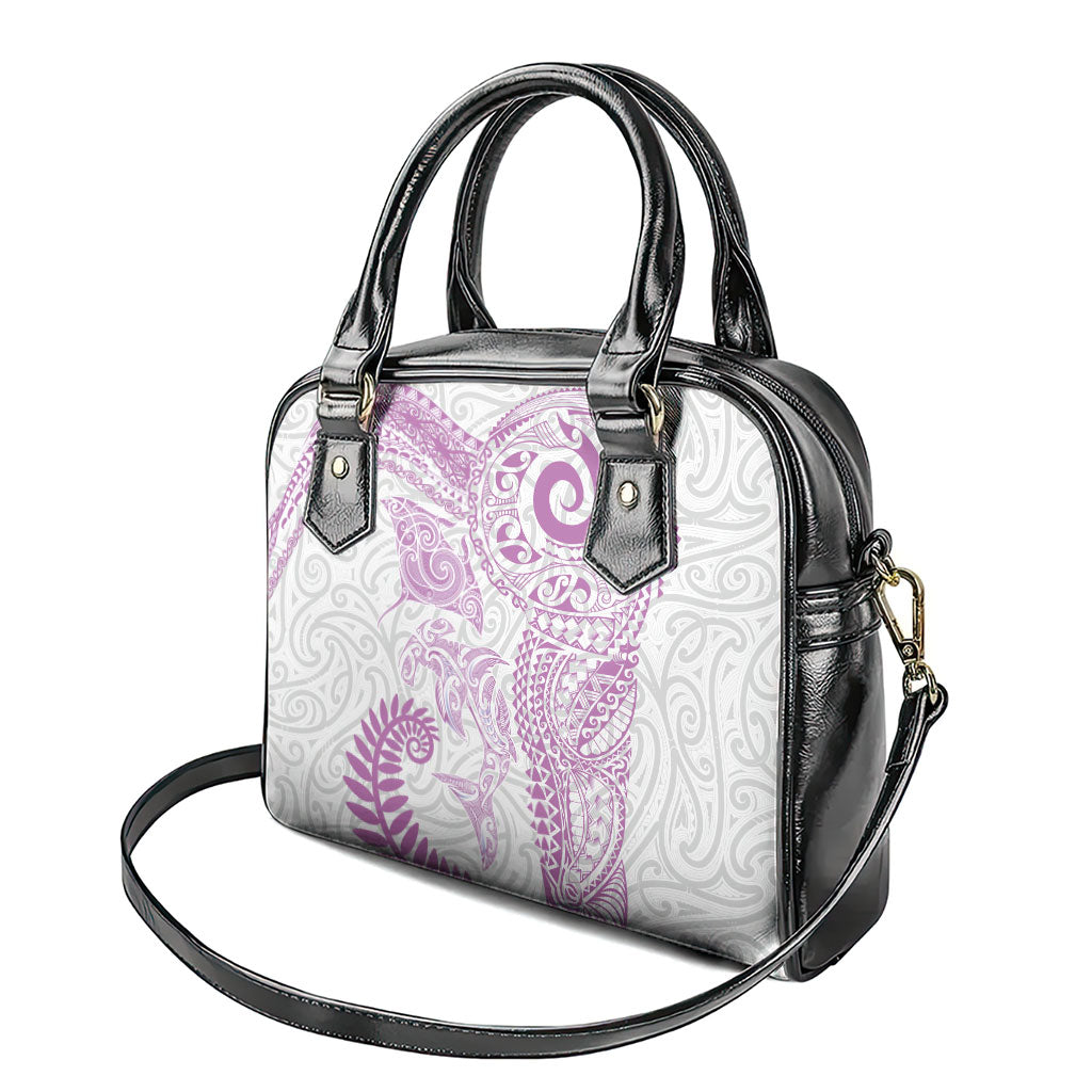 Aotearoa Maori Sea Animals Tribal Shoulder Handbag Manta Ray and Shark Moko Pattern Pink Color