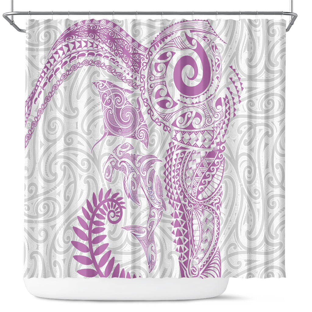 Aotearoa Maori Sea Animals Tribal Shower Curtain Manta Ray and Shark Moko Pattern Pink Color LT03 Pink - Polynesian Pride