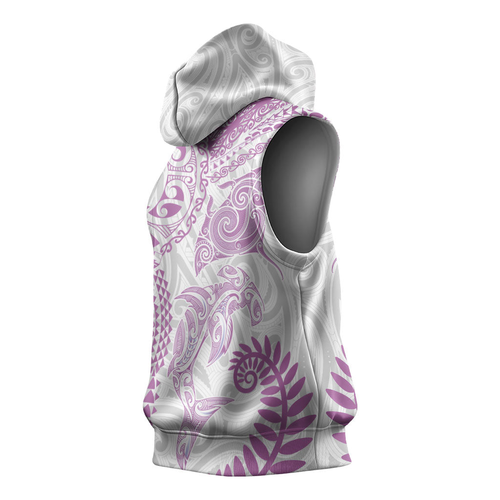 Aotearoa Maori Sea Animals Tribal Sleeveless Hoodie Manta Ray and Shark Moko Pattern Pink Color LT03 - Polynesian Pride