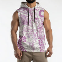 Aotearoa Maori Sea Animals Tribal Sleeveless Hoodie Manta Ray and Shark Moko Pattern Pink Color LT03 - Polynesian Pride