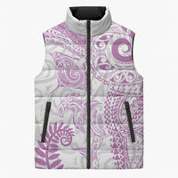 Aotearoa Maori Sea Animals Tribal Sleeveless Puffer Jacket Manta Ray and Shark Moko Pattern Pink Color