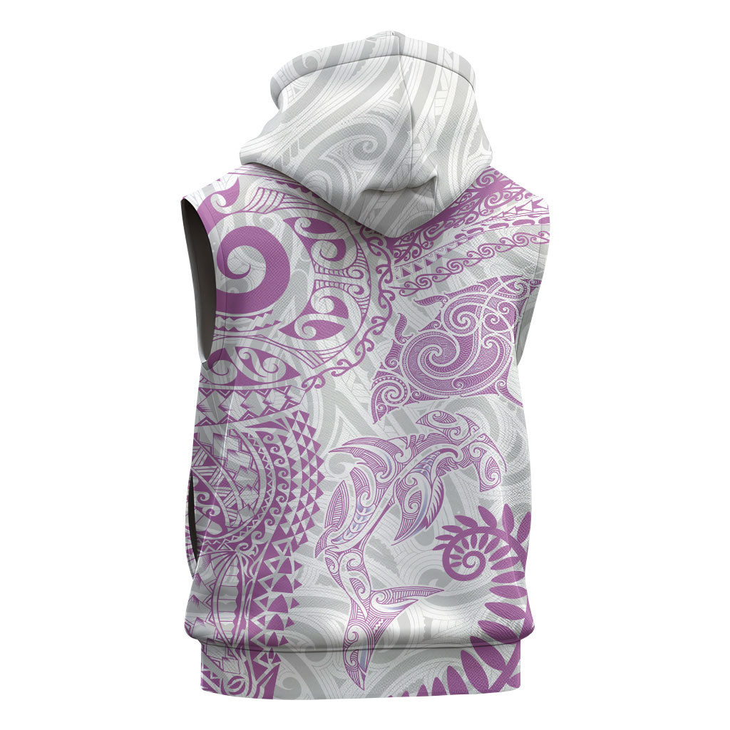Aotearoa Maori Sea Animals Tribal Sleeveless Zip Hoodie Manta Ray and Shark Moko Pattern Pink Color LT03 - Polynesian Pride