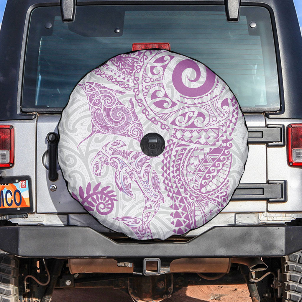 Aotearoa Maori Sea Animals Tribal Spare Tire Cover Manta Ray and Shark Moko Pattern Pink Color LT03 Pink - Polynesian Pride