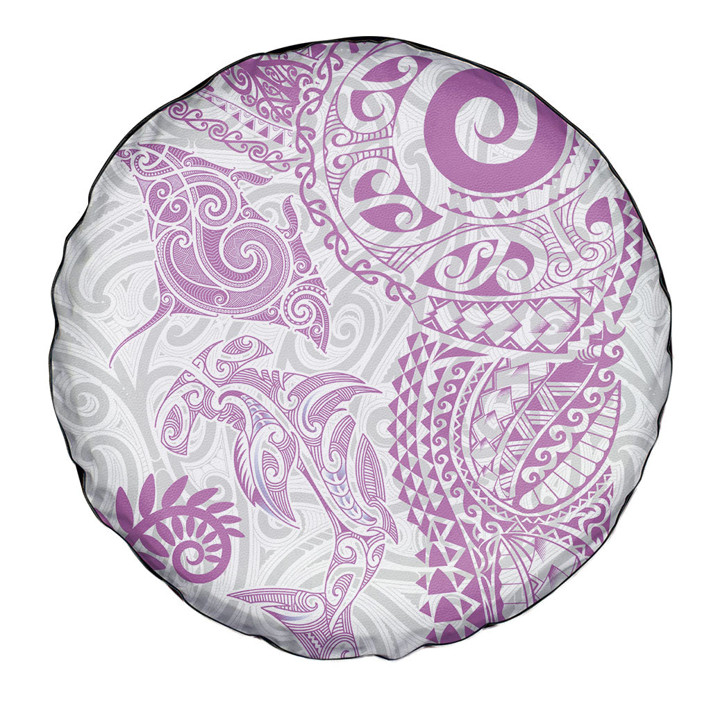 Aotearoa Maori Sea Animals Tribal Spare Tire Cover Manta Ray and Shark Moko Pattern Pink Color LT03 - Polynesian Pride