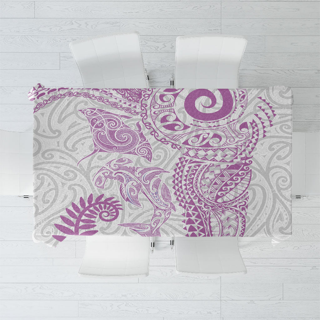 Aotearoa Maori Sea Animals Tribal Tablecloth Manta Ray and Shark Moko Pattern Pink Color LT03 Pink - Polynesian Pride