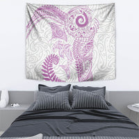 Aotearoa Maori Sea Animals Tribal Tapestry Manta Ray and Shark Moko Pattern Pink Color