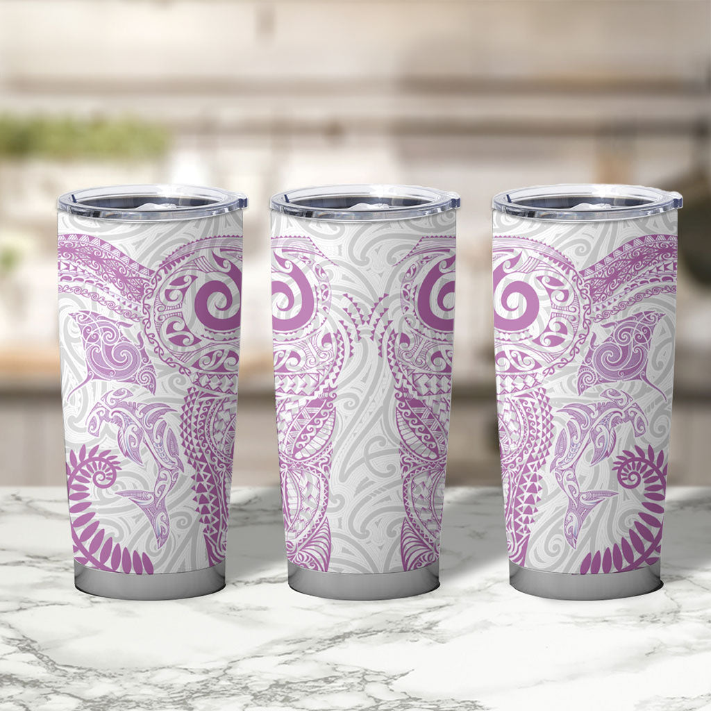 Aotearoa Maori Sea Animals Tribal Tumbler Cup Manta Ray and Shark Moko Pattern Pink Color LT03 - Polynesian Pride
