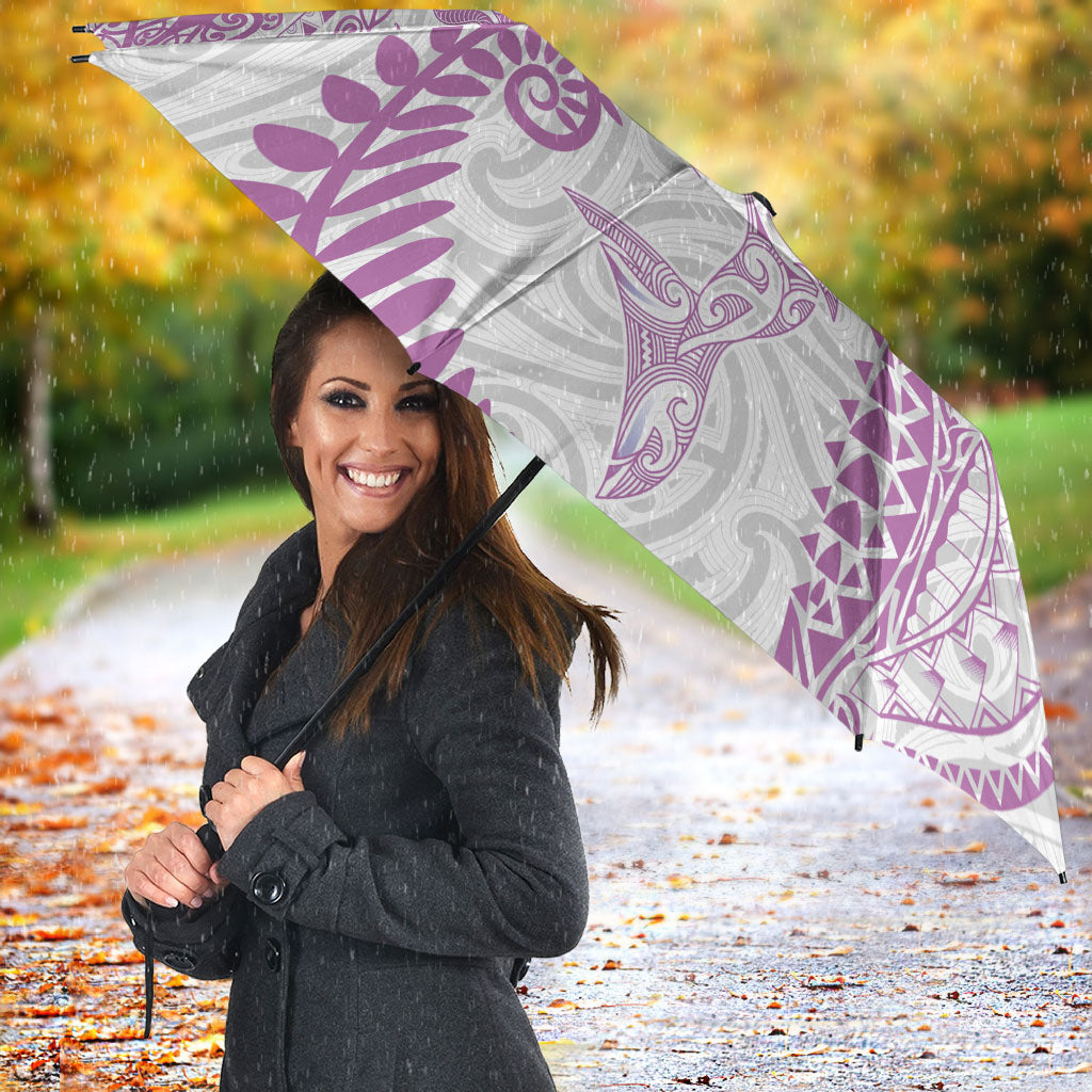 Aotearoa Maori Sea Animals Tribal Umbrella Manta Ray and Shark Moko Pattern Pink Color