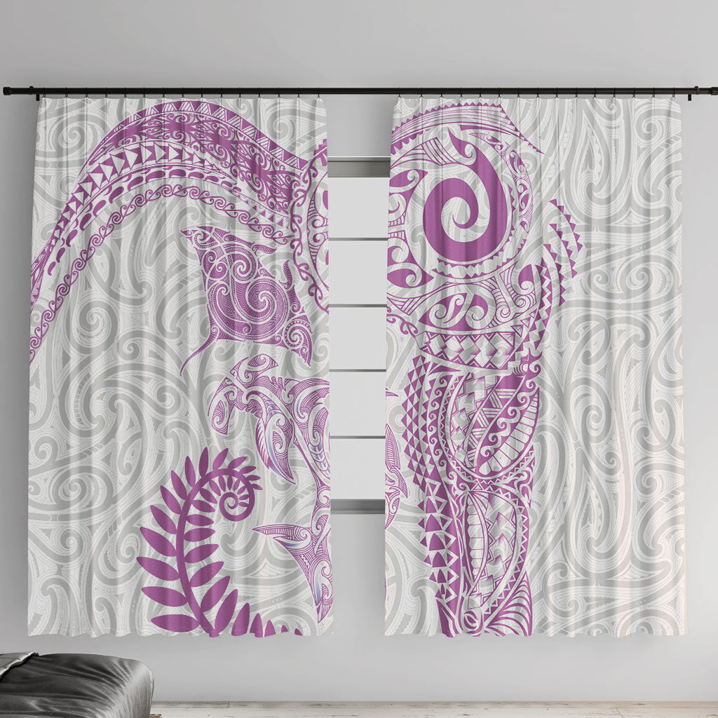 Aotearoa Maori Sea Animals Tribal Window Curtain Manta Ray and Shark Moko Pattern Pink Color LT03 With Hooks Pink - Polynesian Pride