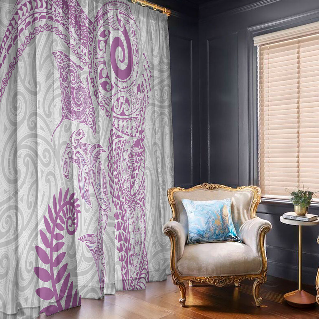 Aotearoa Maori Sea Animals Tribal Window Curtain Manta Ray and Shark Moko Pattern Pink Color